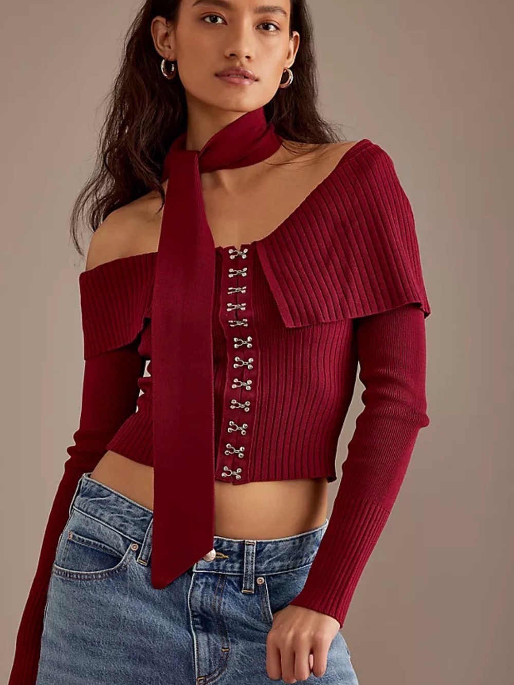 House of Sunny Red Off the Shoulder Shirt